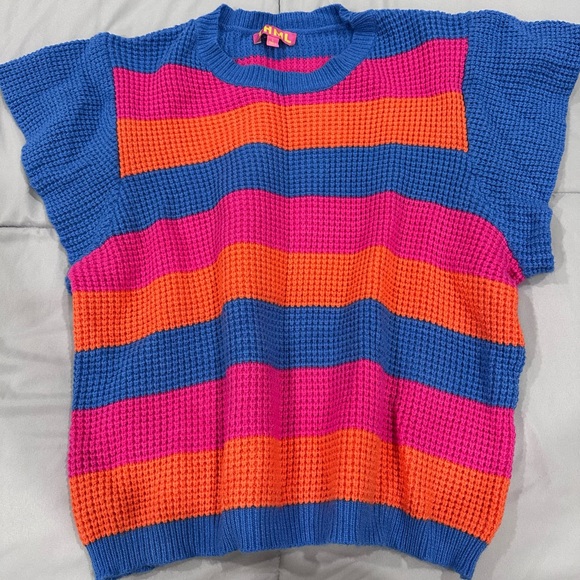 THML Women’s Vibrant Striped Sweater - Blue, Pink, Orange - Picture 1 of 4